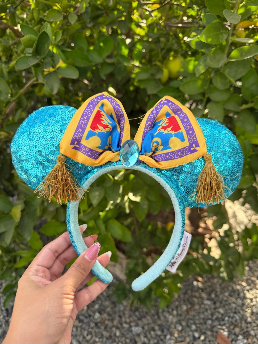 Teal Sequin Princess Mouse Ears Headband with Decorative Bow